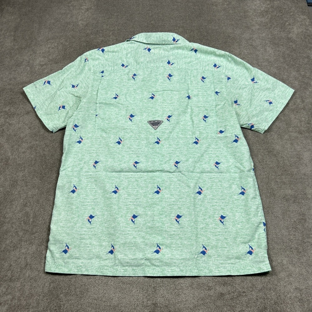 Columbia PFG Shirt Mens Medium Loop Collar Vented Fishing AOP Graphic Green - Picture 6 of 10